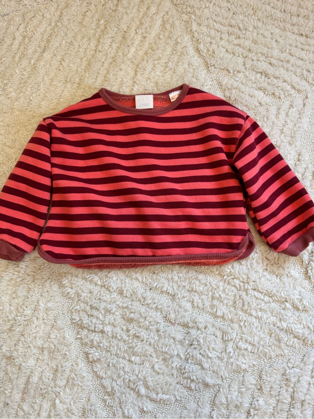 Zara Girls Pink and Magenta Striped Crewneck Sweater